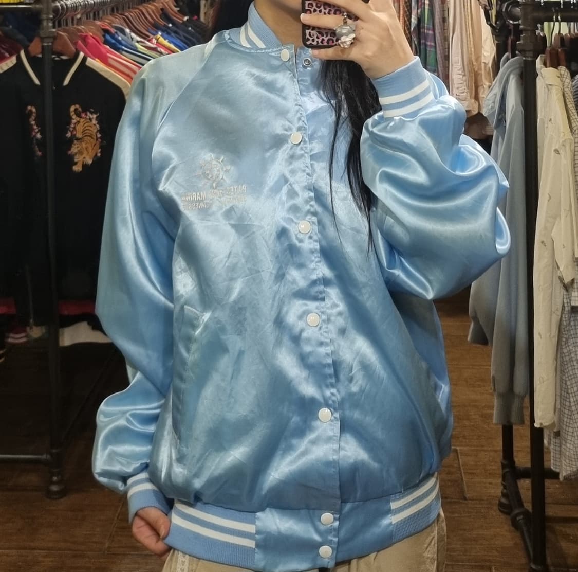 [Hi] vtg 빈티지 새틴 야구점퍼 스카이블루 상품이미지1