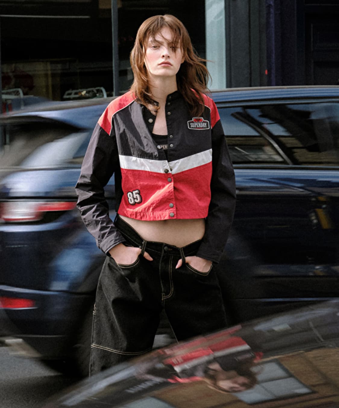 슈퍼드라이 나일론 레이싱 크롭 자켓 레드 상품이미지6