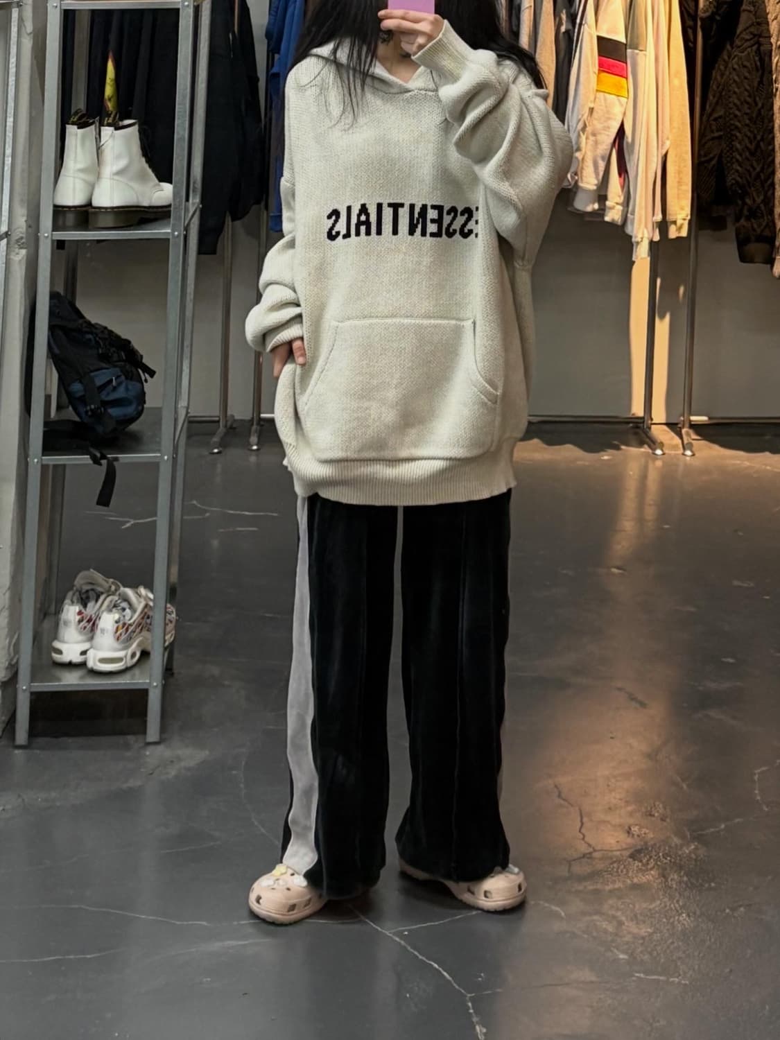 에센셜 풀오버 오트밀 니트 후드티 A2911 상품이미지1