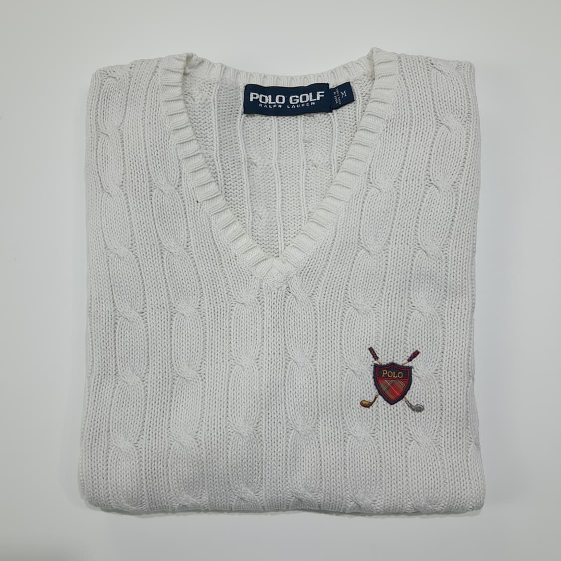 CL360 M 폴로 90s 홍콩판 화이트 케이블 니트 베스트 상품이미지6