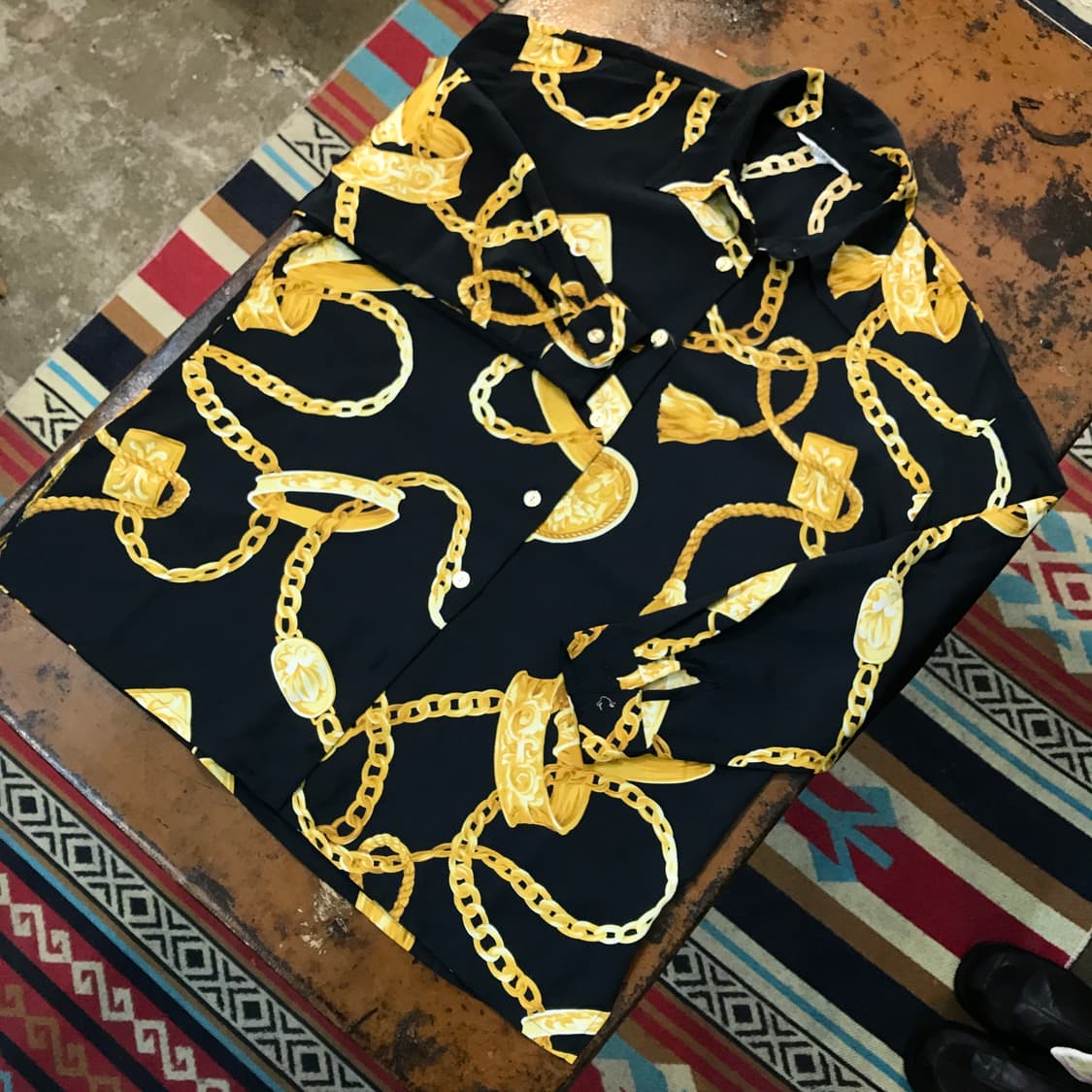 VTG 빈티지 체인 패턴 블랙 블라우스 셔츠 여성 프리사이즈 상품이미지2