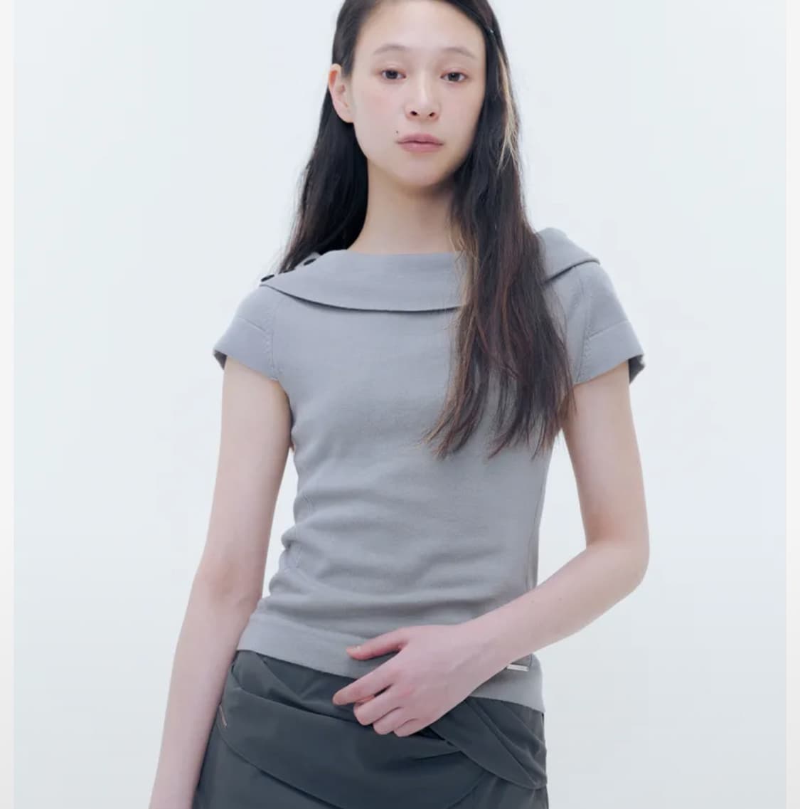 미세키서울 Button boat neck knit top GREY 상품이미지2