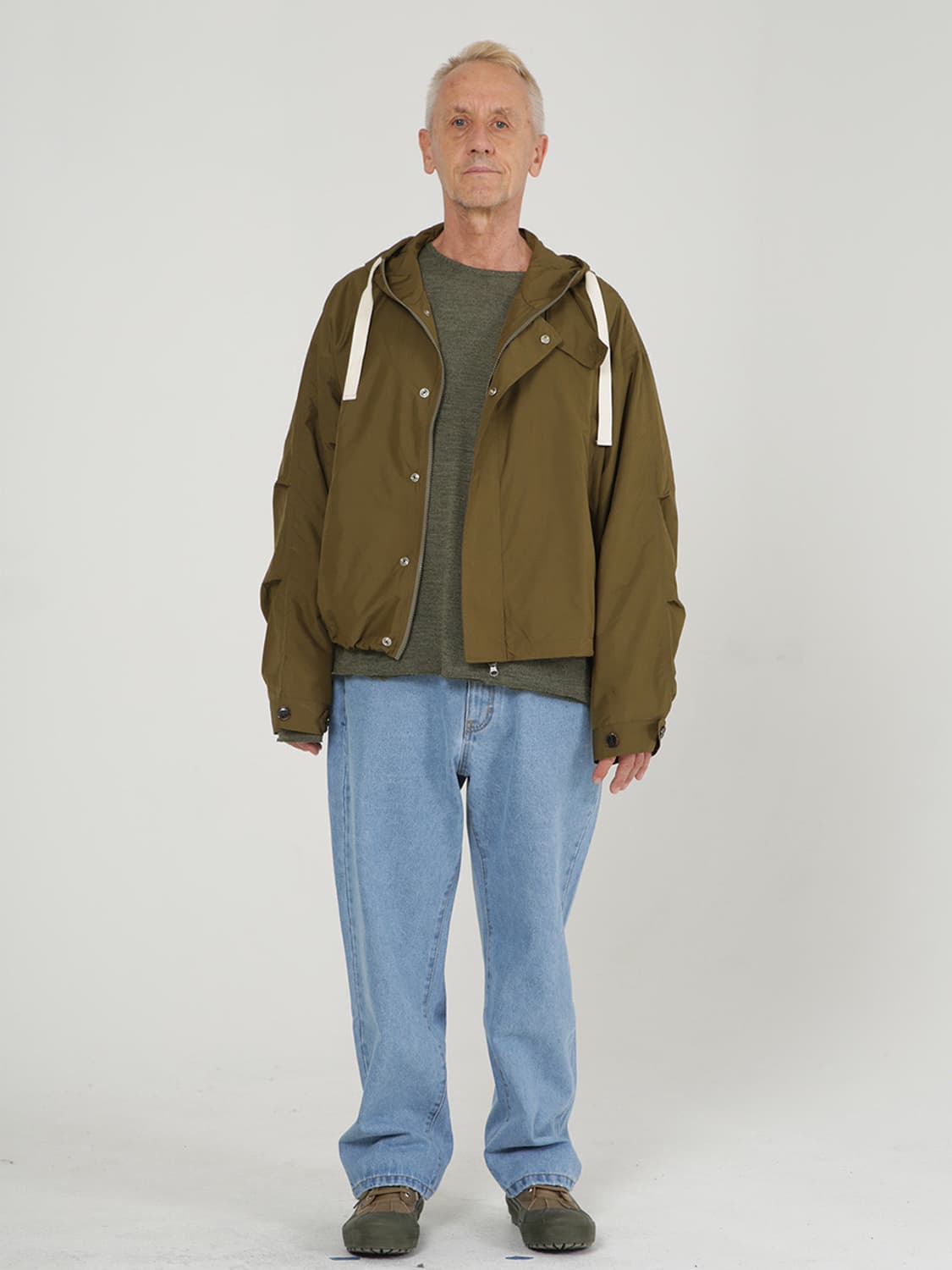 플라스틱프로덕트 크롭 후디드 바람막이 자켓 카키 상품이미지4