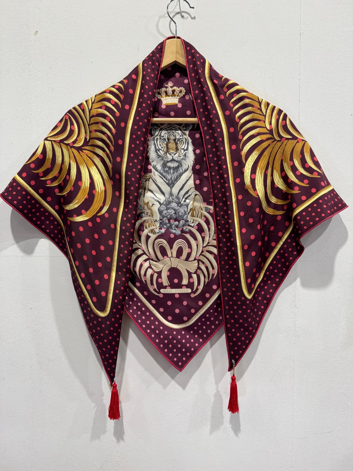 에르메스 실크 스카프 버건디 호랑이 정품 상품이미지2