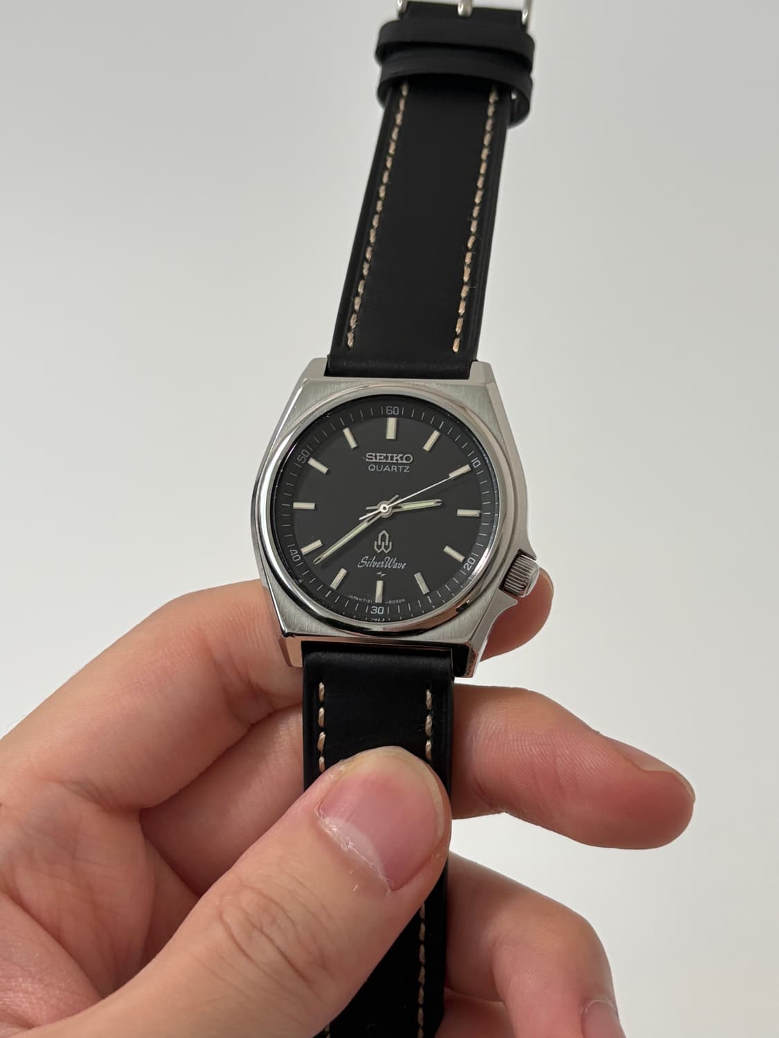80s silverwave black dial silver quartz 상품이미지3