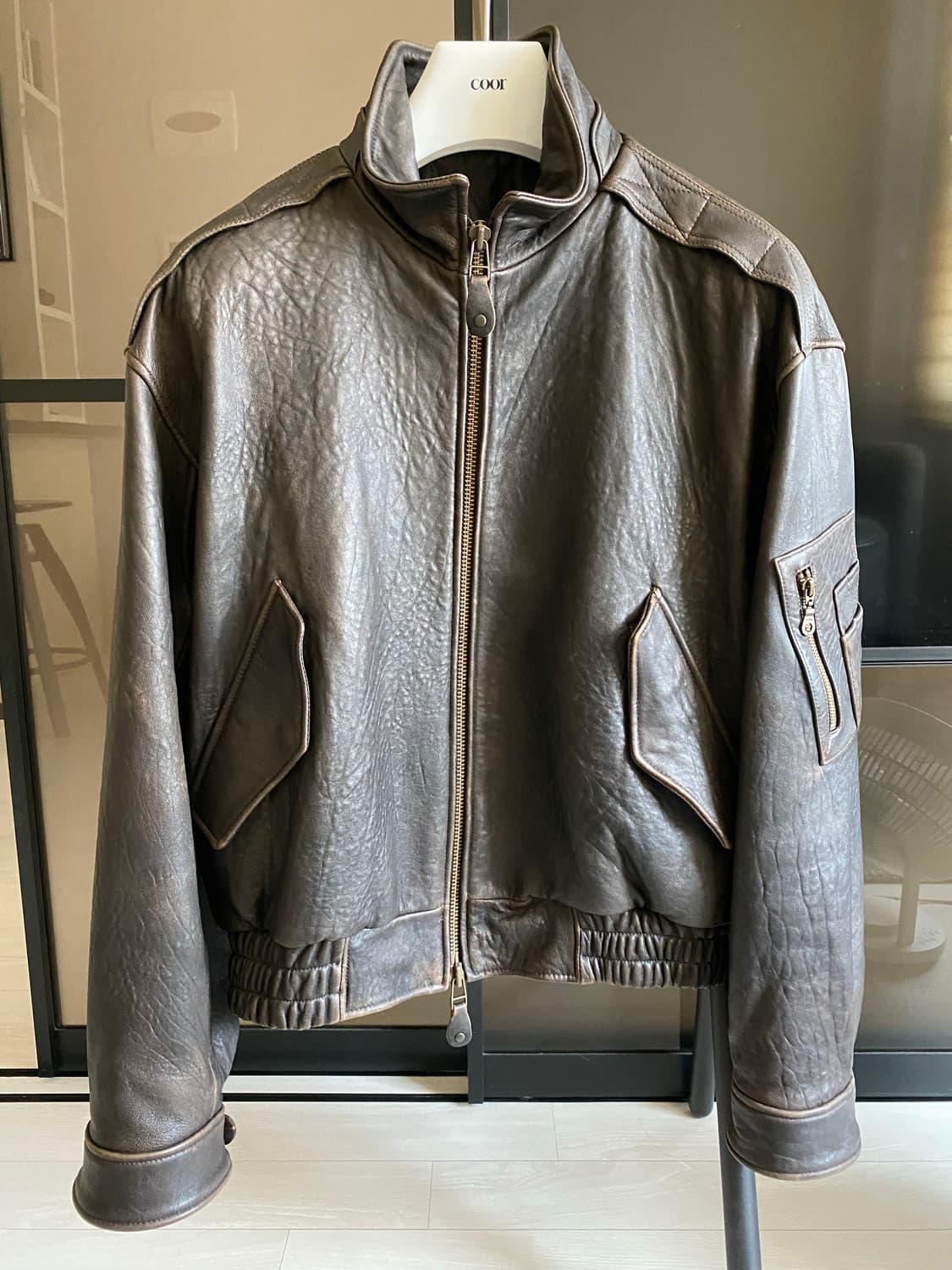 빈티지 쉘터 넥 카라 레더 점퍼 L 상품이미지1