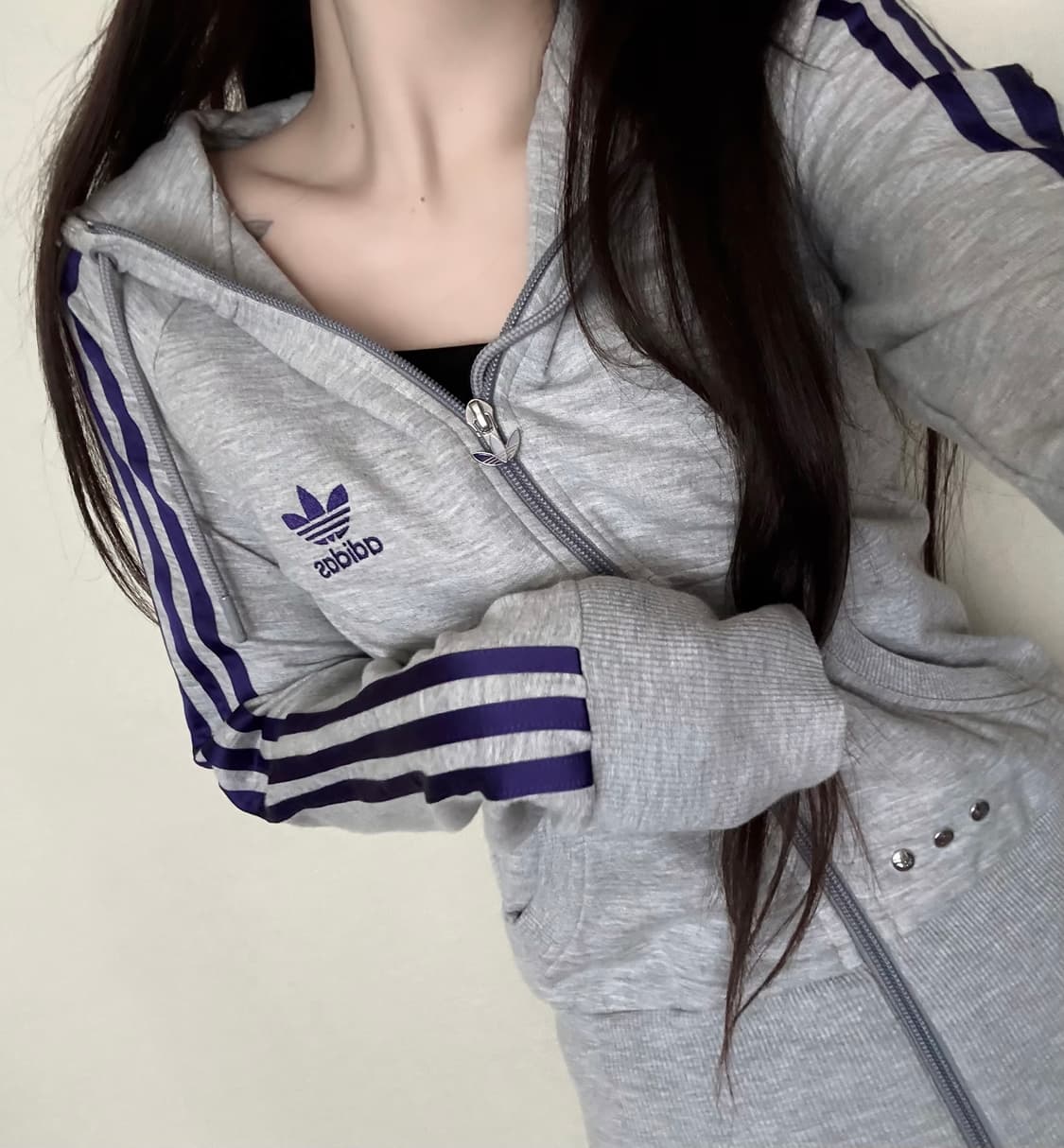 아디다스 그레이 퍼플 후드집업 상품이미지1