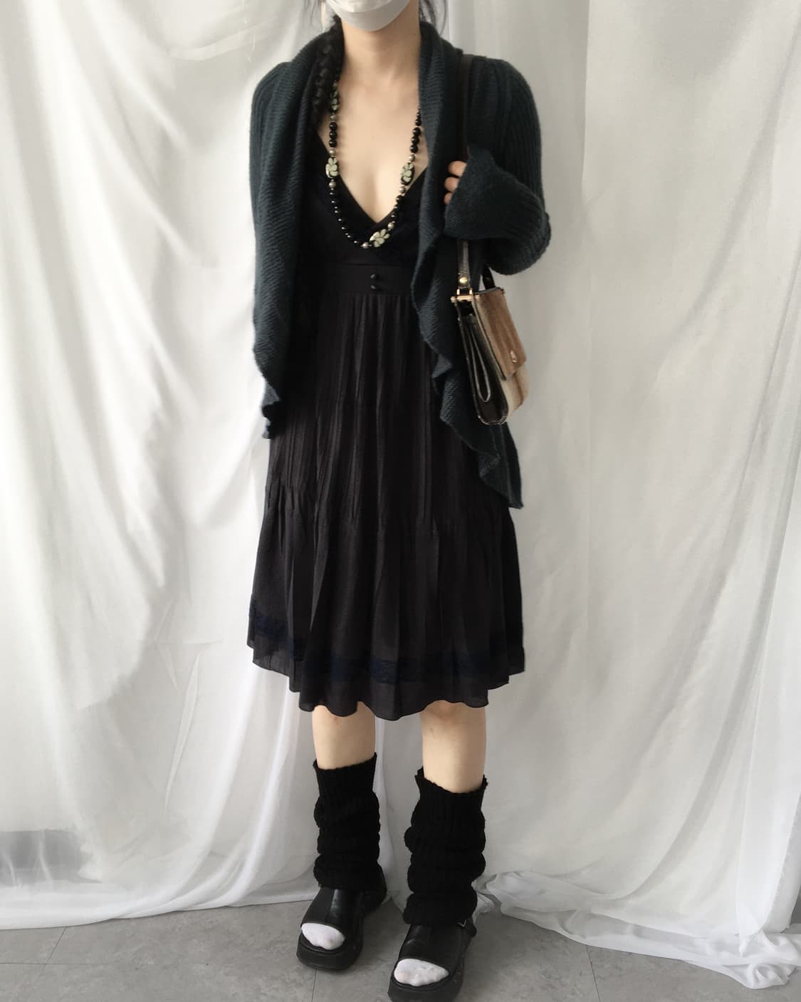 Ruffle drape point blue knit open cardig 상품이미지6