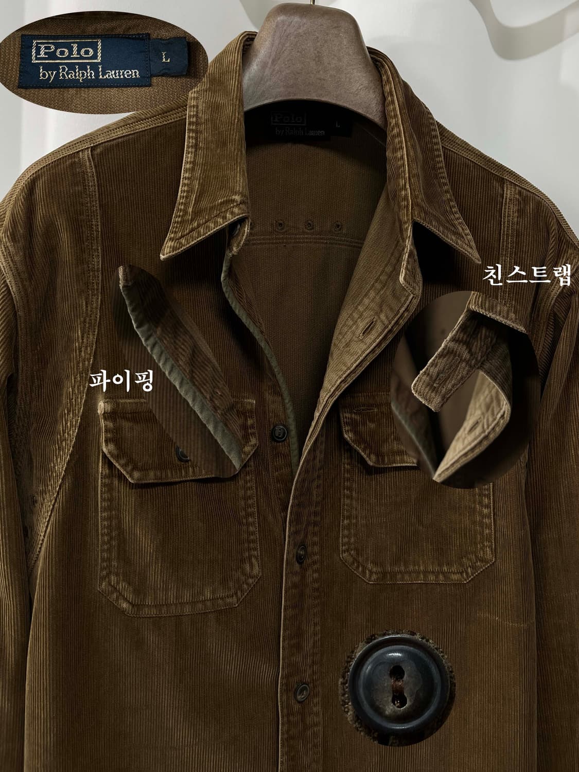 90's 폴로 랄프로렌 우드브라운 코듀로이 마이널 워크 셔츠 상품이미지4