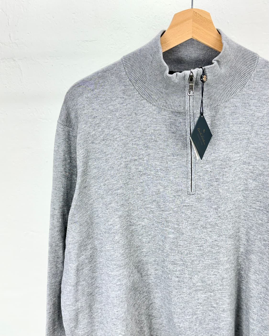 브룩스 브라더스 라이트 그레이 수피마 하프 집 니트 스웨터 상품이미지2