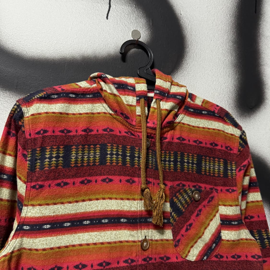 VTG 빈티지 에스닉 스트라이프 패턴 원포켓 후드 긴팔 셔츠 상품이미지3
