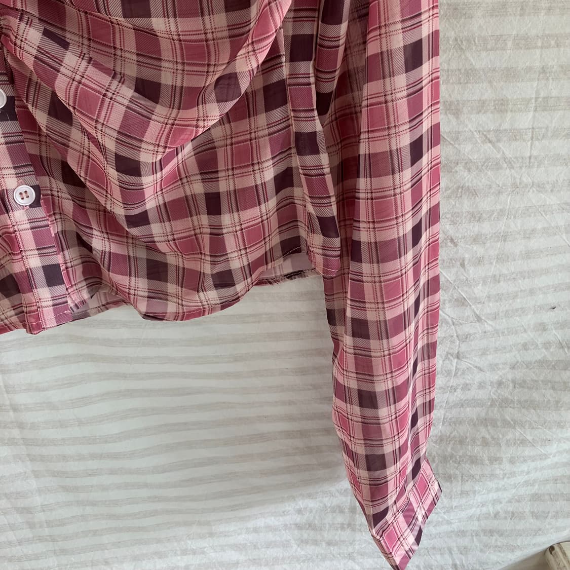 빈티지 딸기 우유 핑크 체크 셔링 크롭 셔츠 979 y2k 스트릿 갸루  상품이미지4