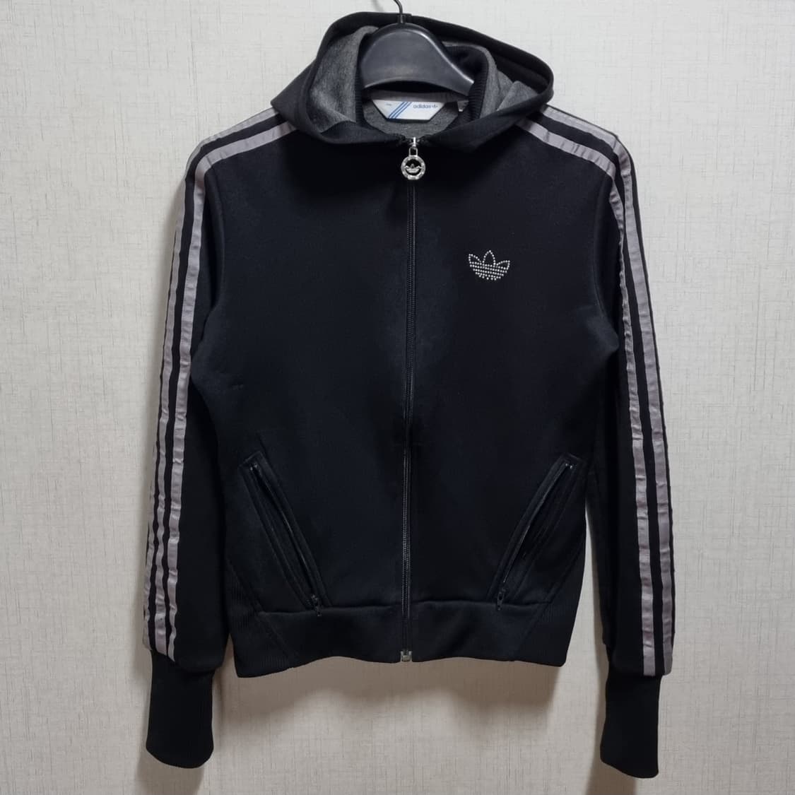 아디다스 큐빅 로고 져지 후드 집업 90 블랙실버 상품이미지1