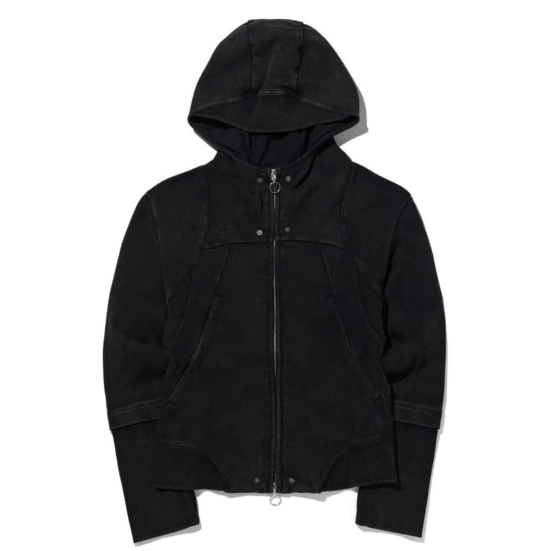 미스치프 롬버스 펀칭 후드집업 워시드 블랙 상품이미지1