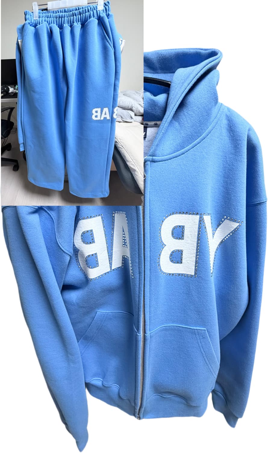 [2] 톰스벌스데이 베이비 로고 큐빅  셋업 스카이 후드집업 팬츠 상품이미지1