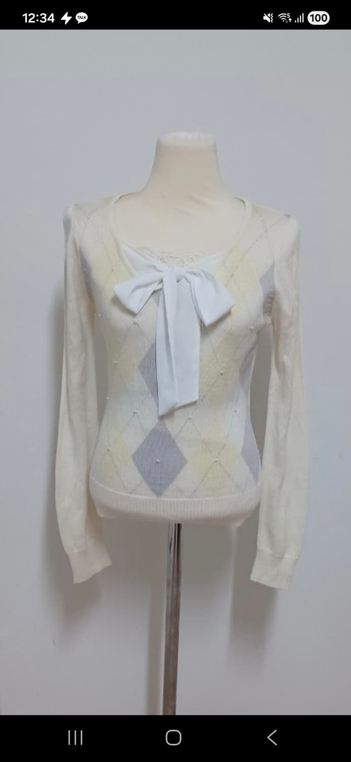 로걀 아가일 크림 리본니트 상품이미지1