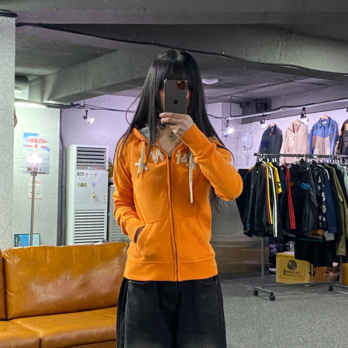 아베크롬비 레터링 패치 오렌지 후드집업 B4390 상품이미지1