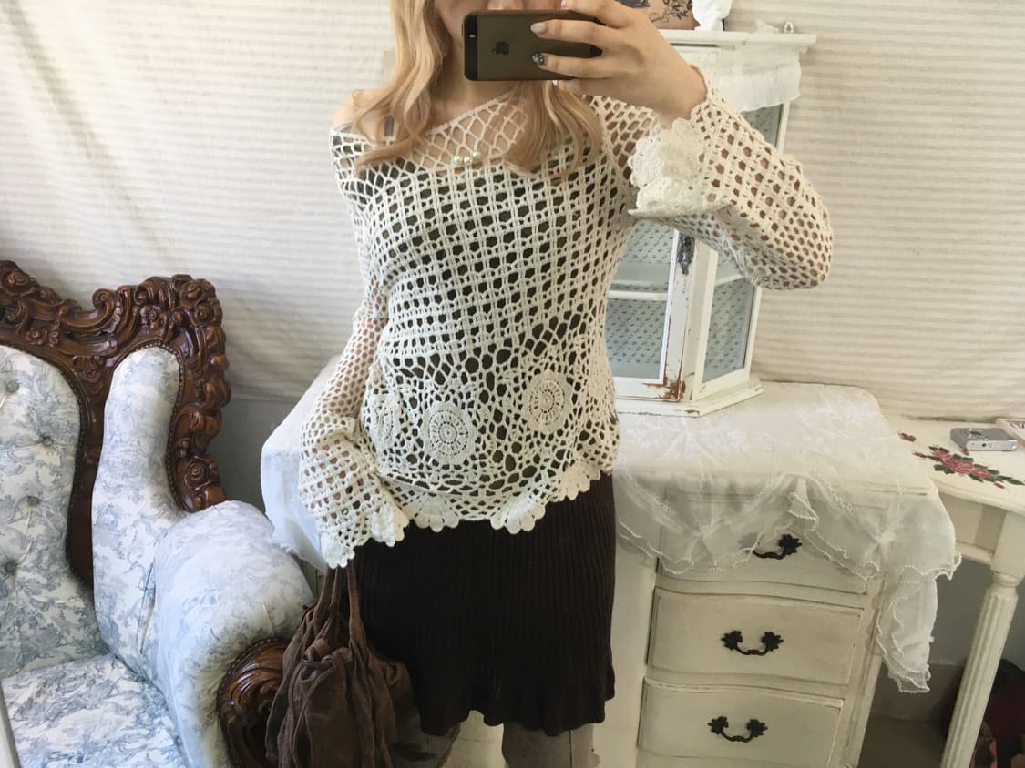빈티지 아이보리 크로셰 하구미 니트 상품이미지3