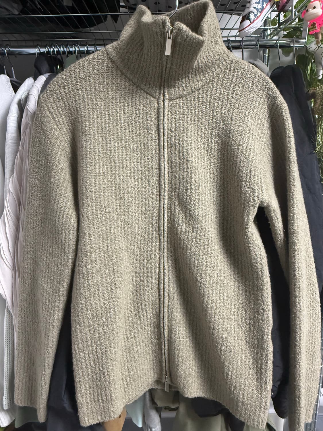 쓰리투에이티 투웨이 니트 집업 카키 상품이미지1