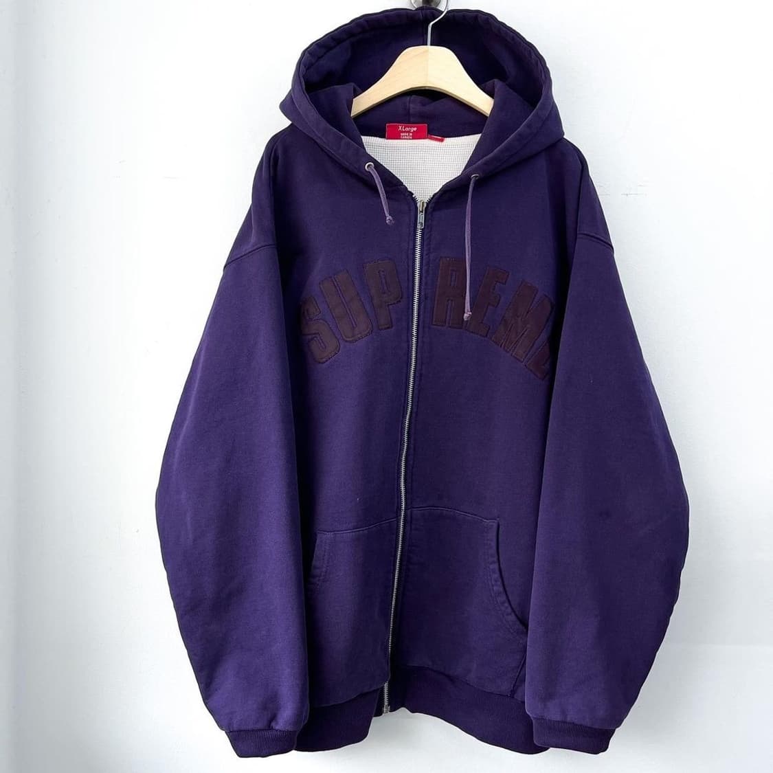 슈프림 아치 로고 퍼플 써멀 헤비 코튼 후드 집업 상품이미지2