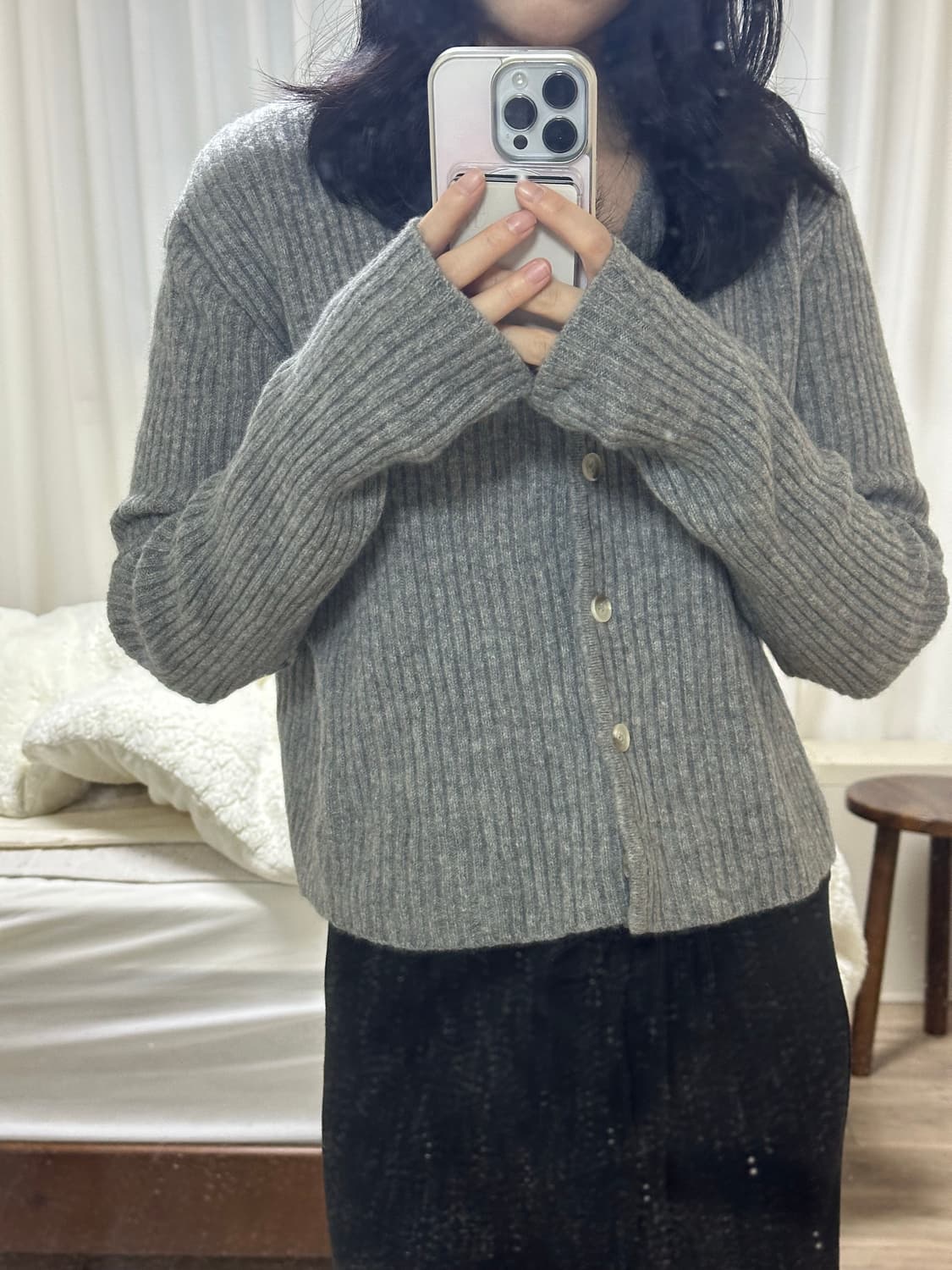 노메러 그레이 골지 브이넥 가디건 (빠른 배송) 상품이미지3