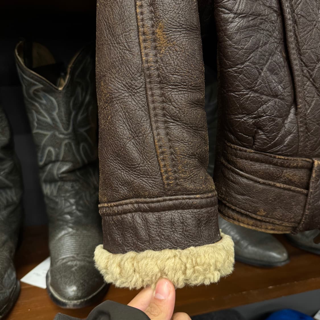 80s Made England 리얼 양 가죽 레더 빈티지 무스탕 N137 상품이미지5