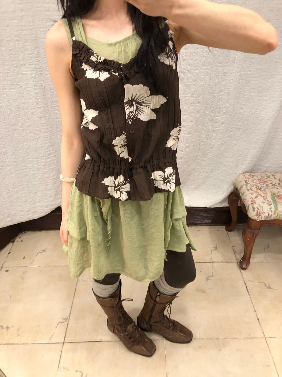 Brown floral bustier 상품이미지1