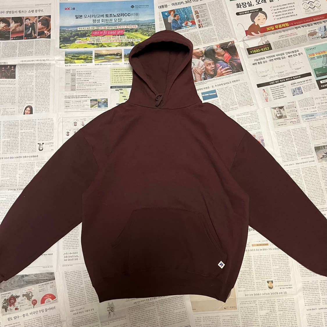 [L] 00s 러셀 빈티지 후드 브라운 버건디 상품이미지1