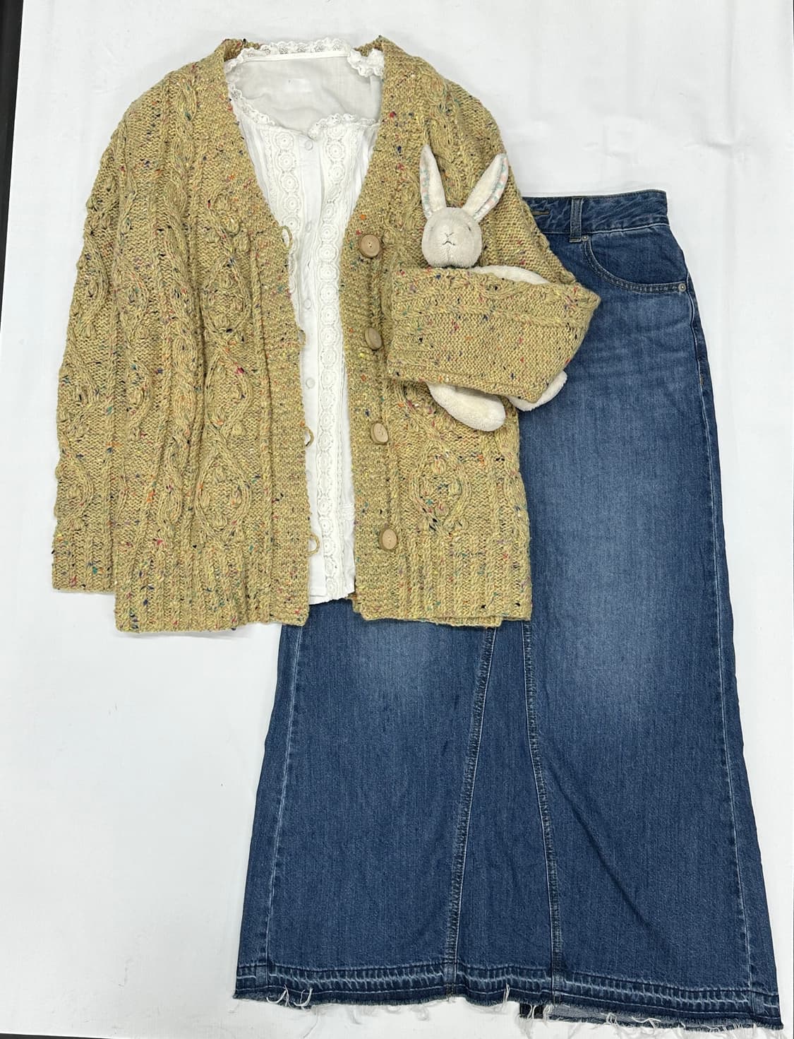 🍩하구미의 도넛 가디건 코디세트🍩 그런지 모리걸 레이어드 데님 스커트 상품이미지2