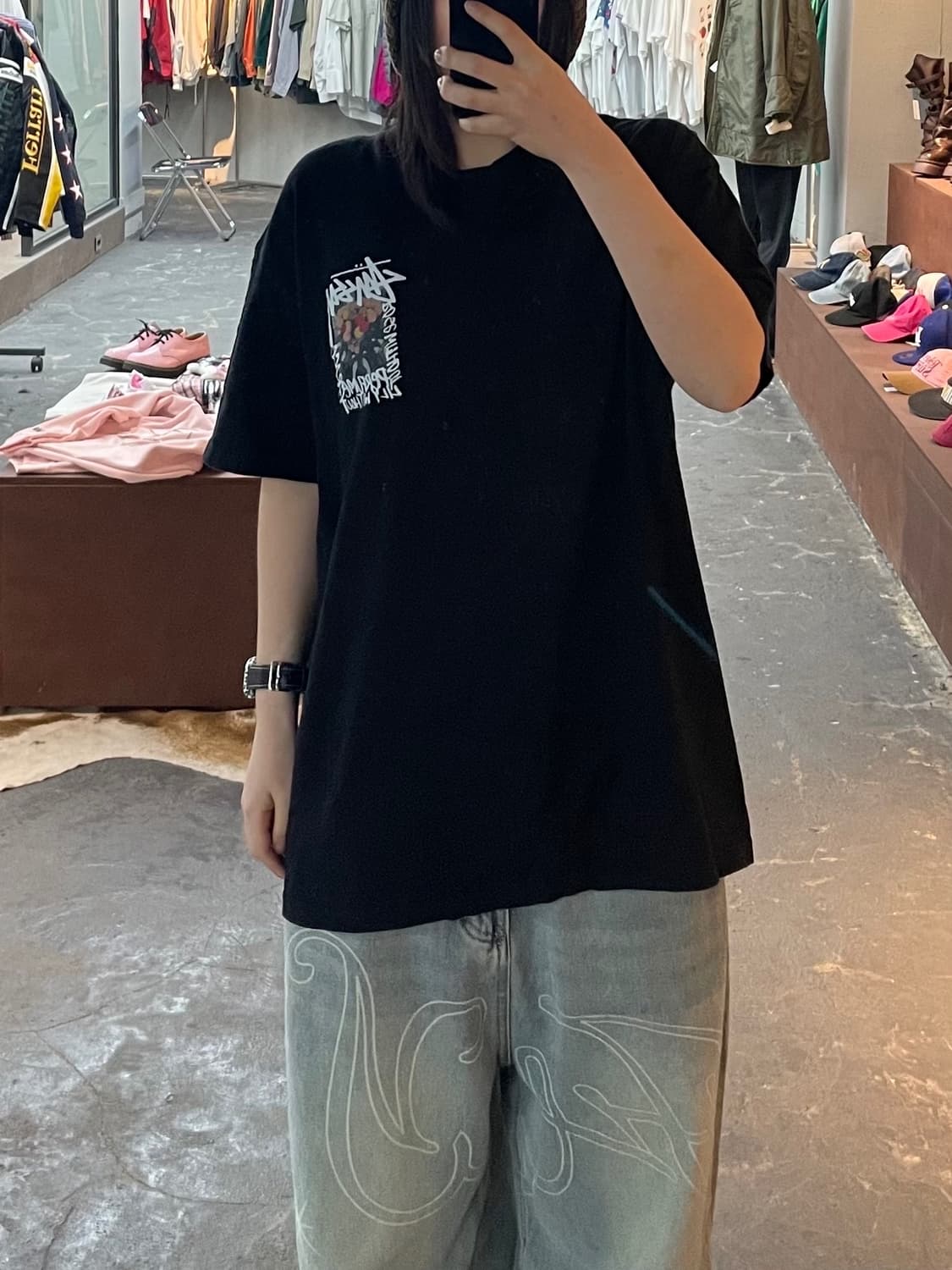 스투시 카멜리아 피그먼트 다이드 블랙 반팔 H1830 상품이미지2