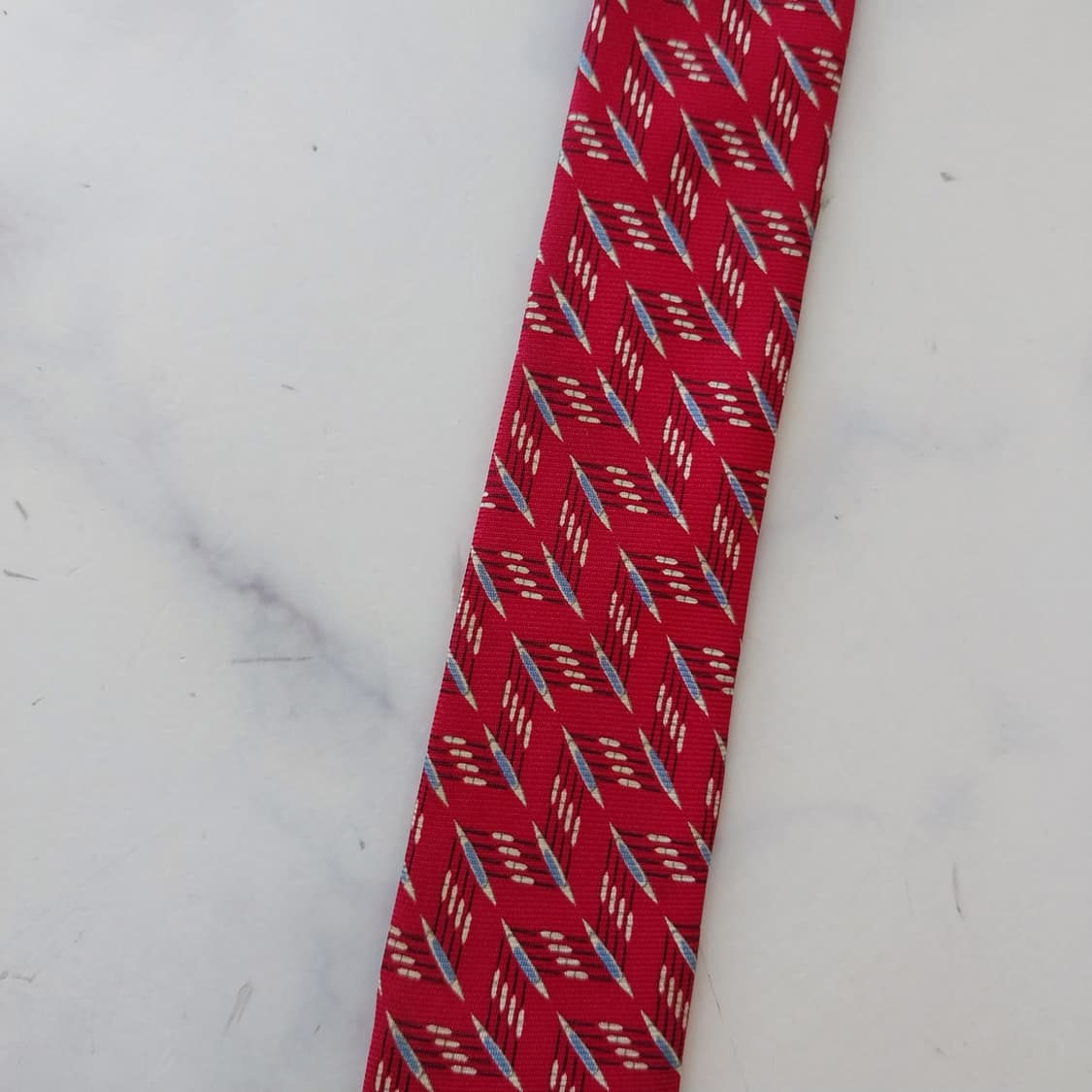 던힐 실크 레드 기하 패턴 넥타이 9.7cm A등급 K2501 상품이미지8