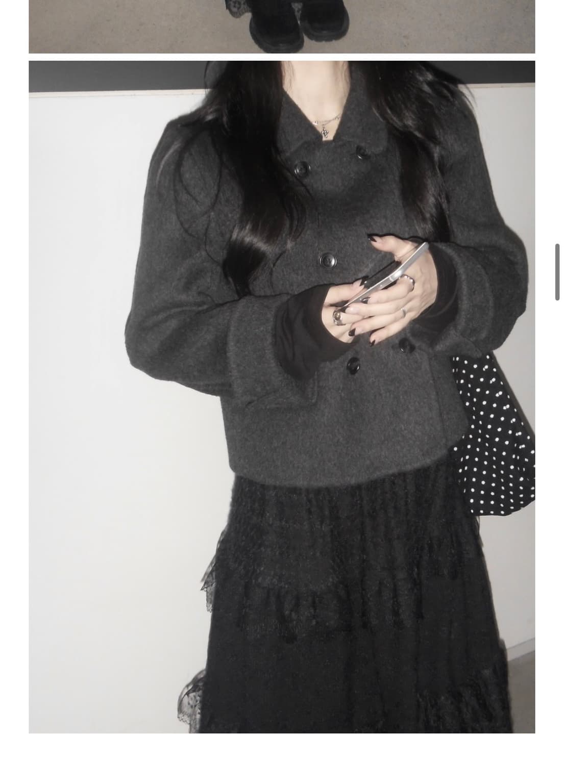 슬립오버 found double short coat 그레이 상품이미지2