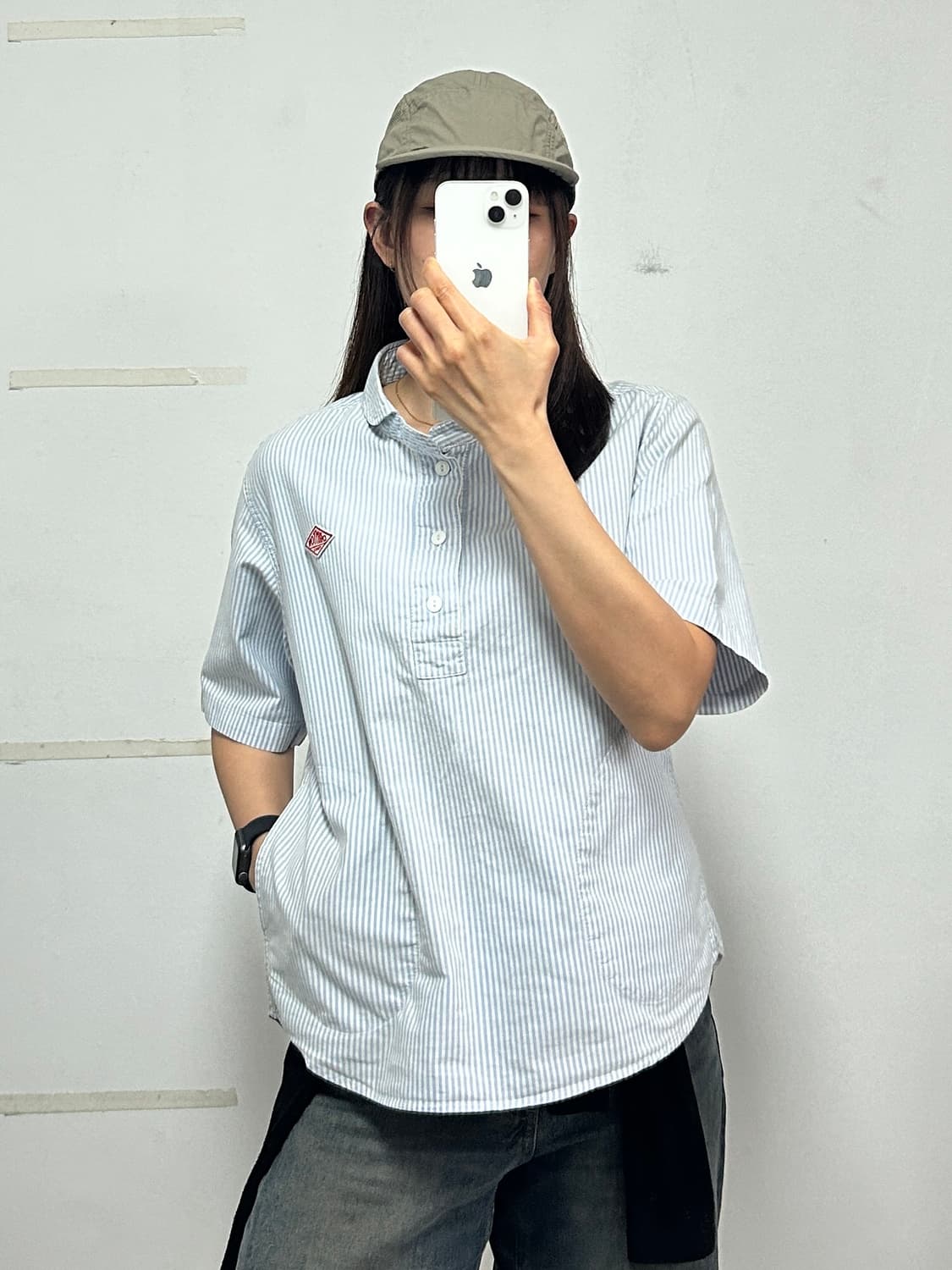 단톤 스트라이프 반팔 셔츠 상품이미지2