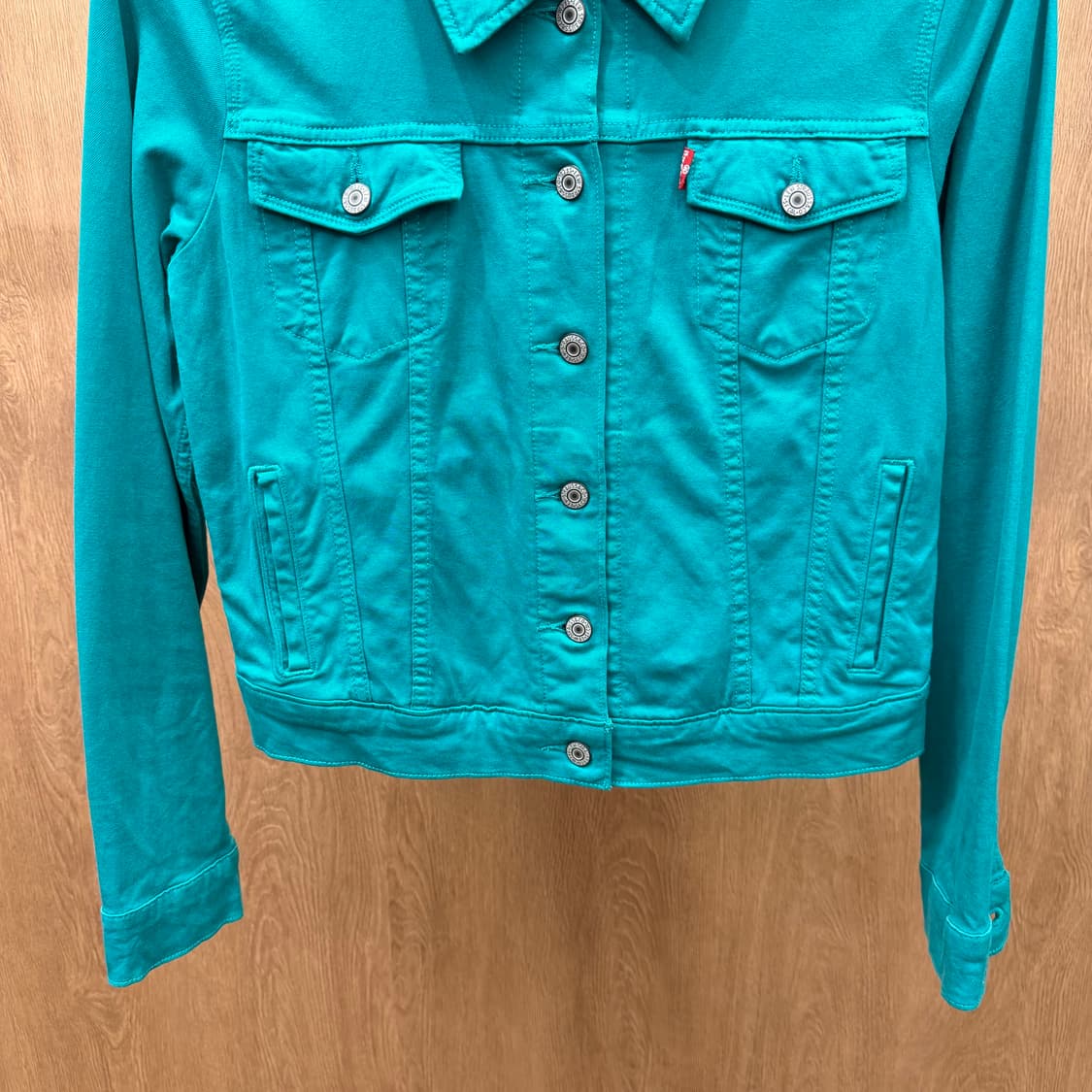 리바이스 코튼 컬러 데님 트러커 자켓 플랩 포켓 레드 탭 디테일 청록 상품이미지5