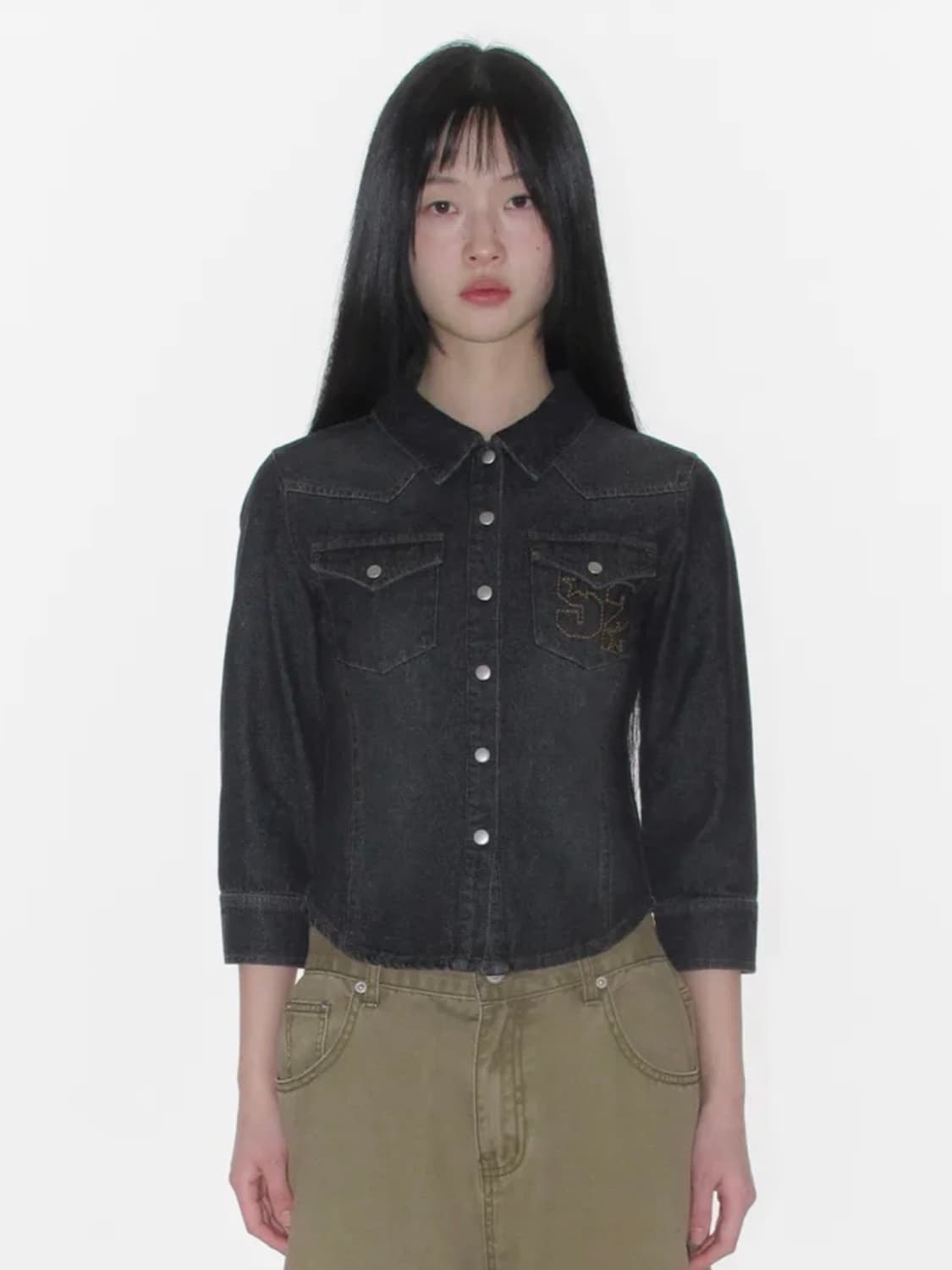 아메스 월드와이드 3/4 슬리브 데님 셔츠 블랙  상품이미지2