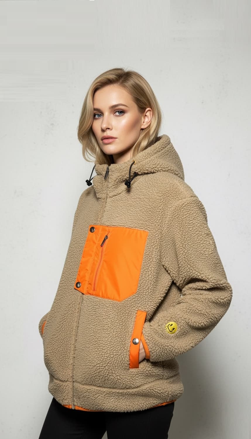커스텀멜로우 베이지/오렌지 스마일 플리스 후리스 플리스 후드 자켓 95 상품이미지9
