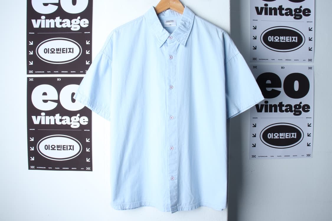 (M-XL) 퍼스텝 반팔 카라 티셔츠 셔츠 남방 연블루 무지-H32124 상품이미지2