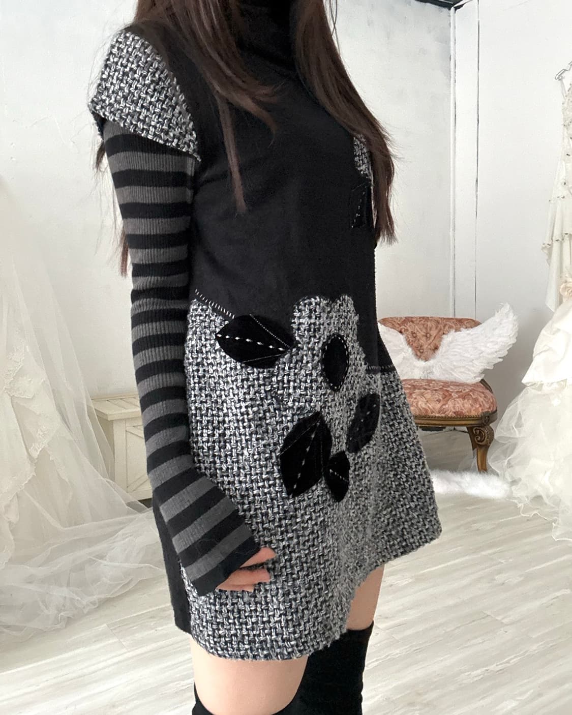 Nerd feminine black flower point dress 상품이미지6