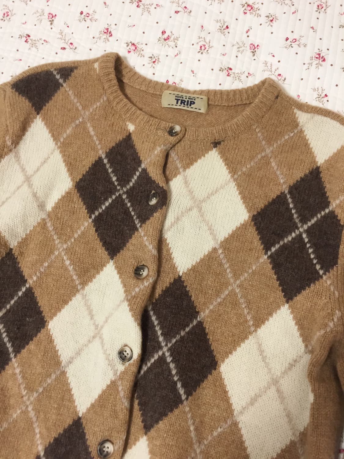 빈티지 라떼갸루 모리걸 아가일 가디건 상품이미지2
