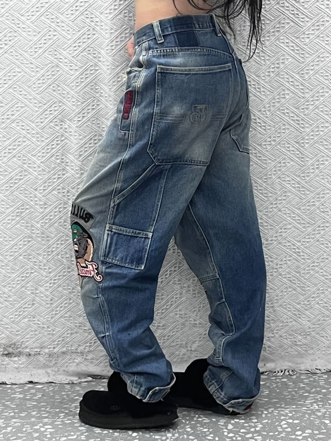 빈티지 재팬 올드스쿨 스트릿펑크 불독패치 데님팬츠 36인치 C09598 상품이미지2