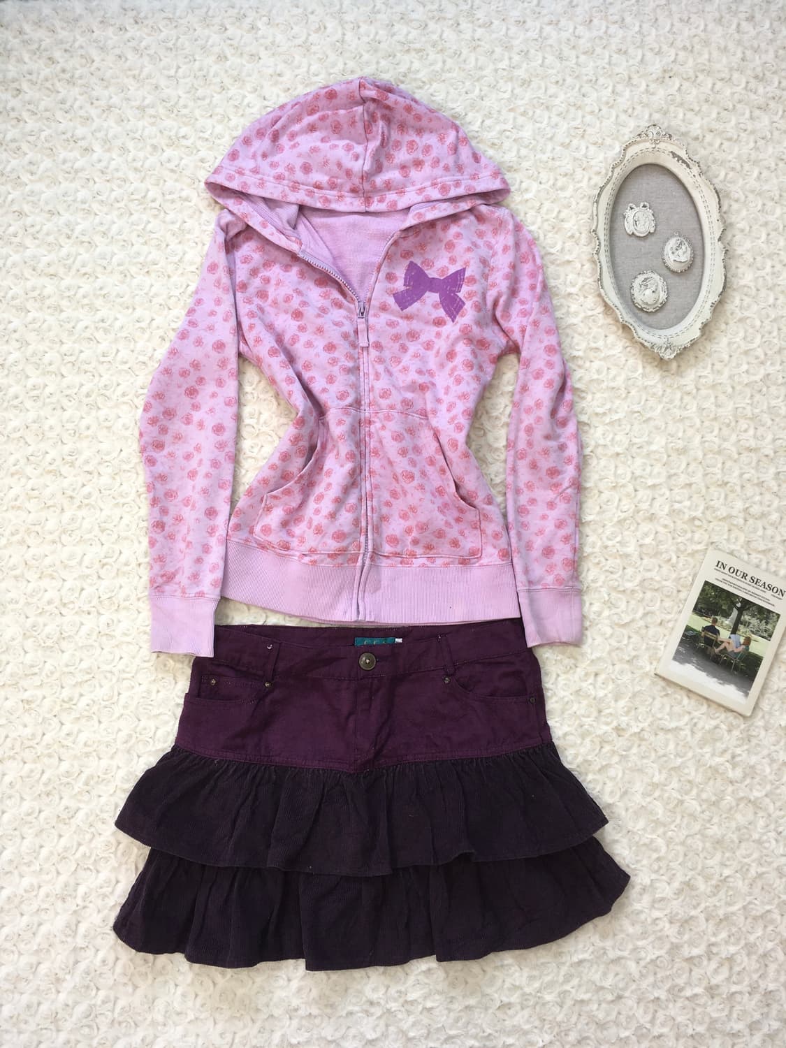 빈티지 리본 플라워 패턴 후드집업 상품이미지5