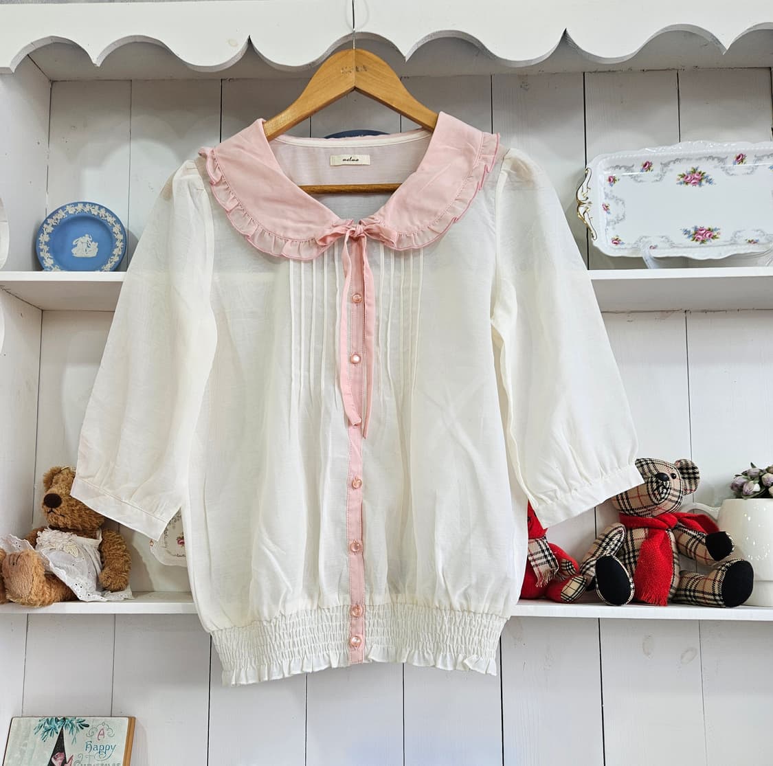 핑크 카라 러블리 블라우스 7부 상품이미지1