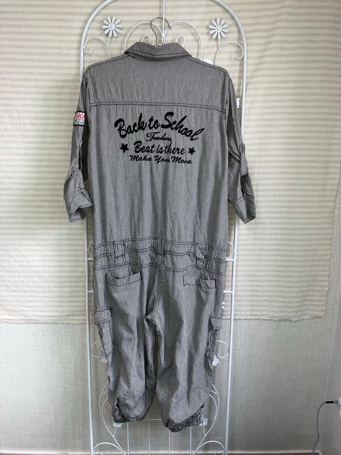 빈티지 블랙 스트라이프 레터링 점프슈트 y2k 스트릿 갸루 펑키487   상품이미지2