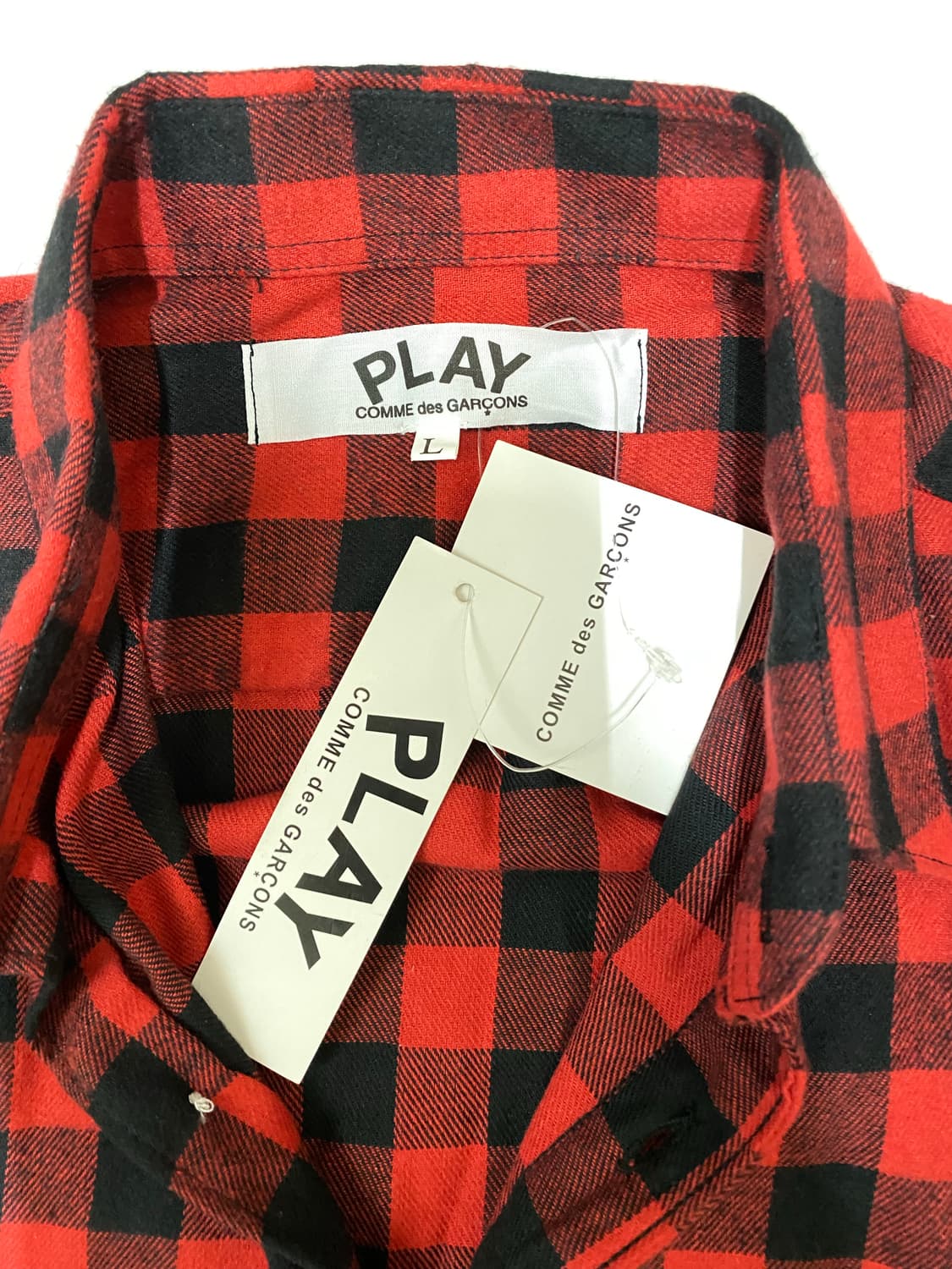 꼼데가르송 플레이 레드 체크 셔츠 L 상품이미지3