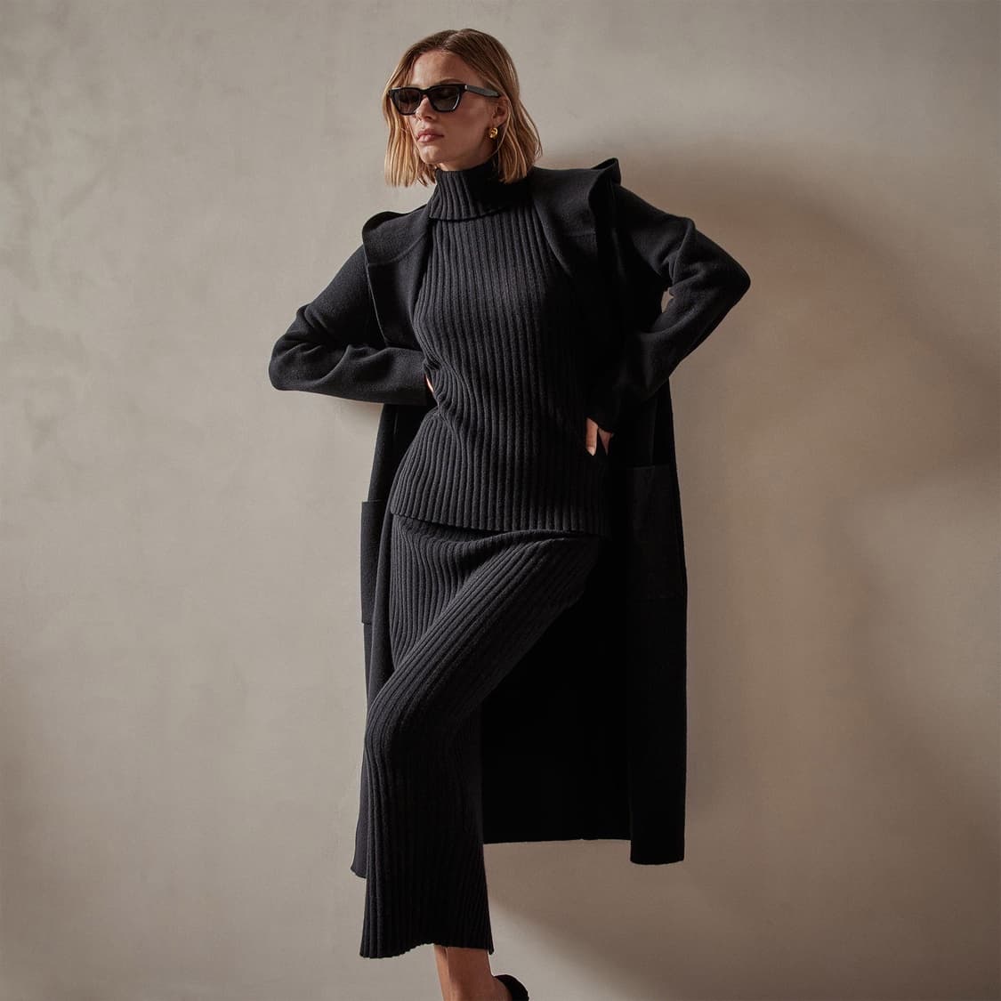 (정품/새상품) 제임스 펄스 여성 블랙 캐시미어 100% 후드 코트 상품이미지6