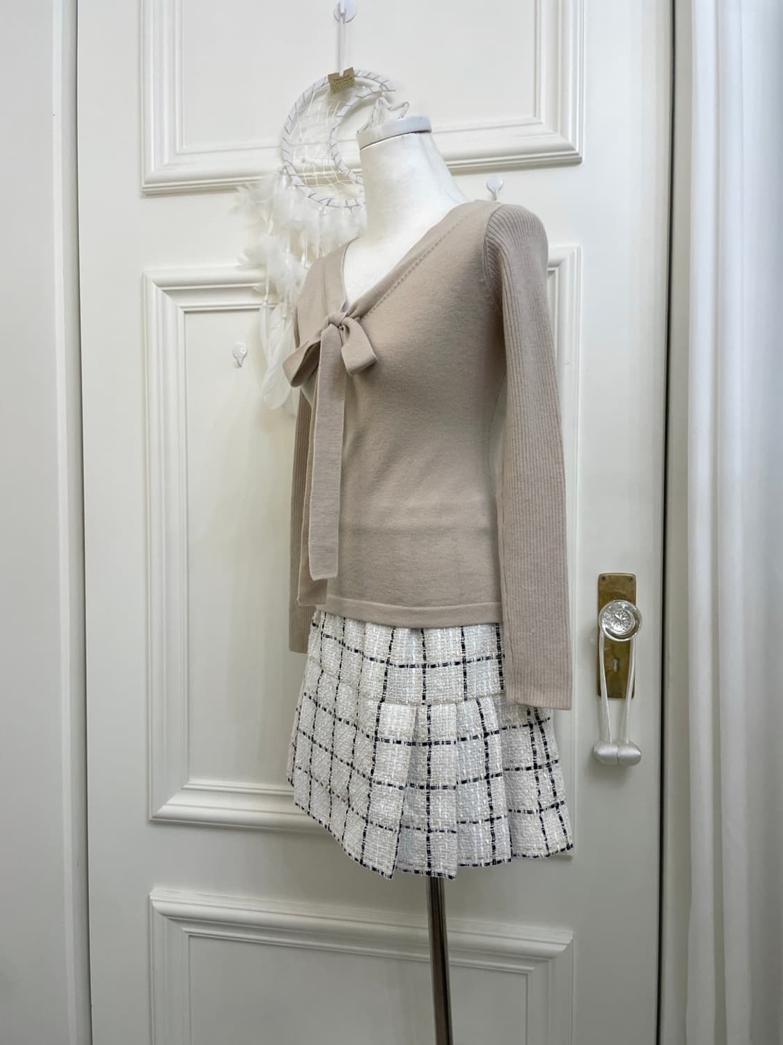 white check tweed pleats lovely skirt 상품이미지7