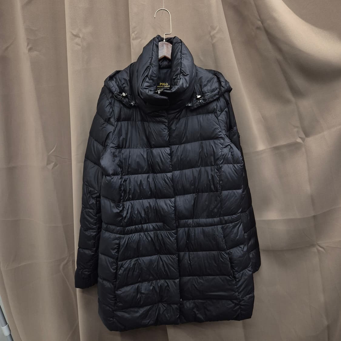 폴로 랄프로렌 다운 레더패치 후디드 롱패딩 S 상품이미지1