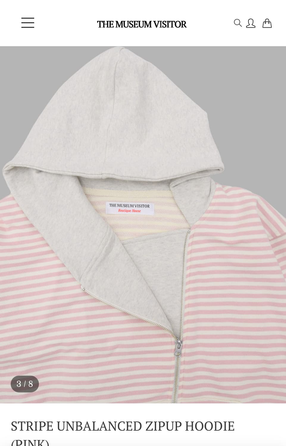 STRIPE UNBALANCED ZIPUP HOODIE (PINK) 상품이미지3