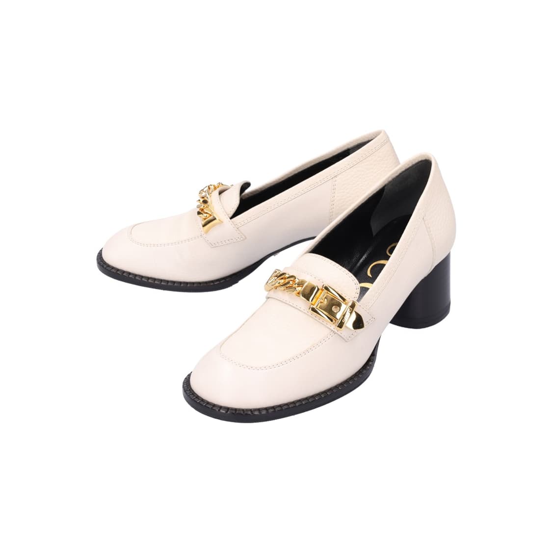 구찌 626594 체인 미드힐 로퍼 레더 아이보리 & 골드 36 상품이미지4