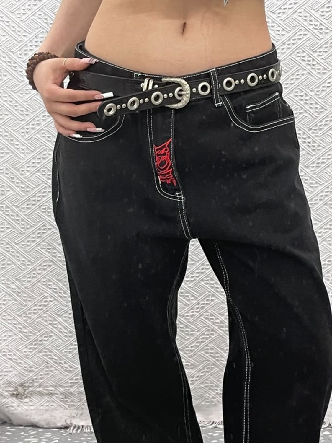 스트릿 펑크 락시크 아일렛 스터드 레더 벨트 C12167 상품이미지1